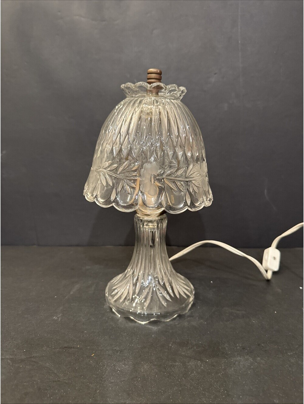 Vintage Princess House Crystal Table Lamp 11" Heritage Romance Flower Etched
